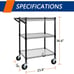3-Tier Heavy Duty Rolling Utility Cart,18 D x 23.8 W x 36.6 H Rolling Carts