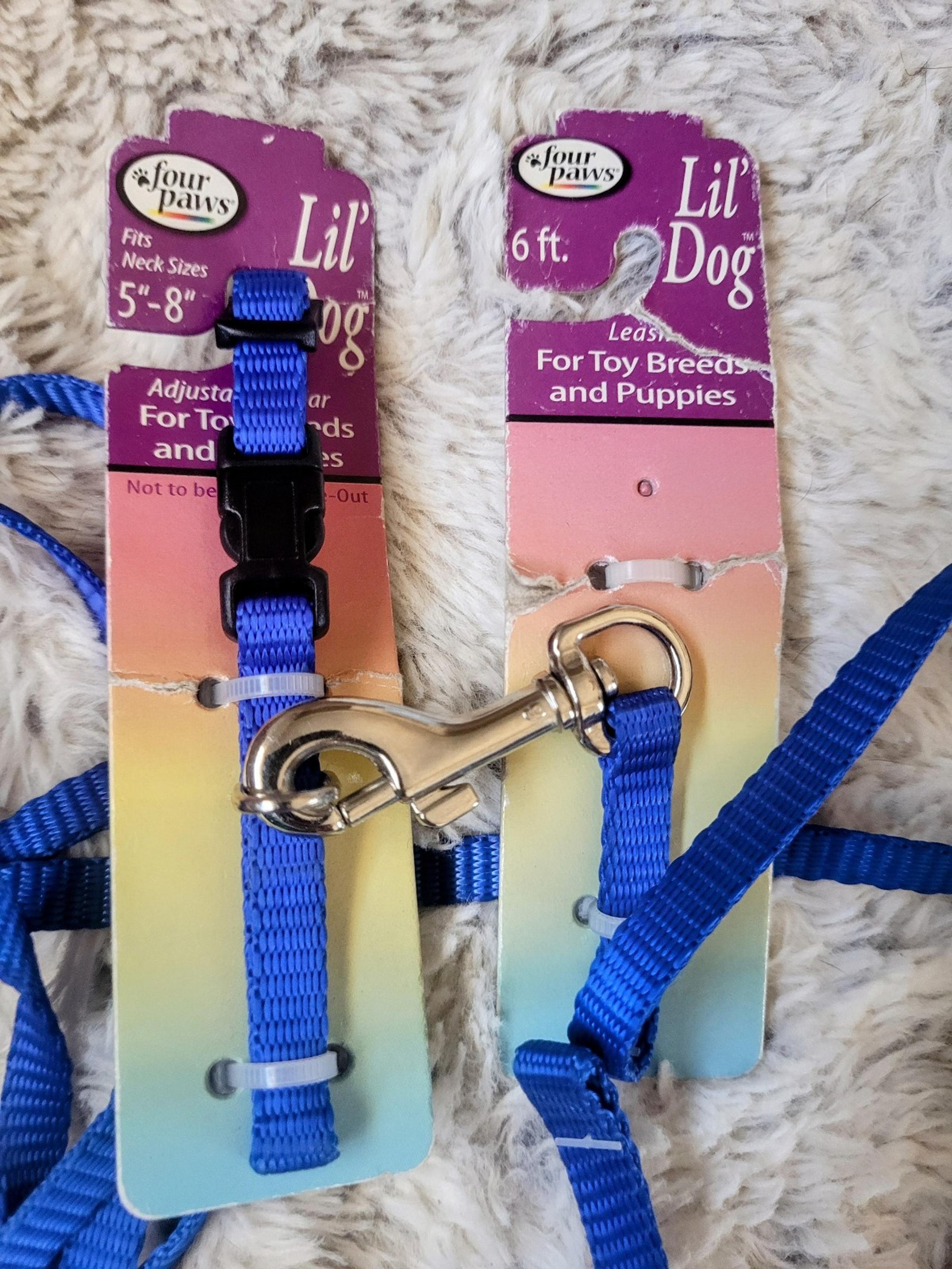 Four Paws Lil Dog BLUE 5"-8" adjustable dog collar & 6' dog leash set XS/XXS