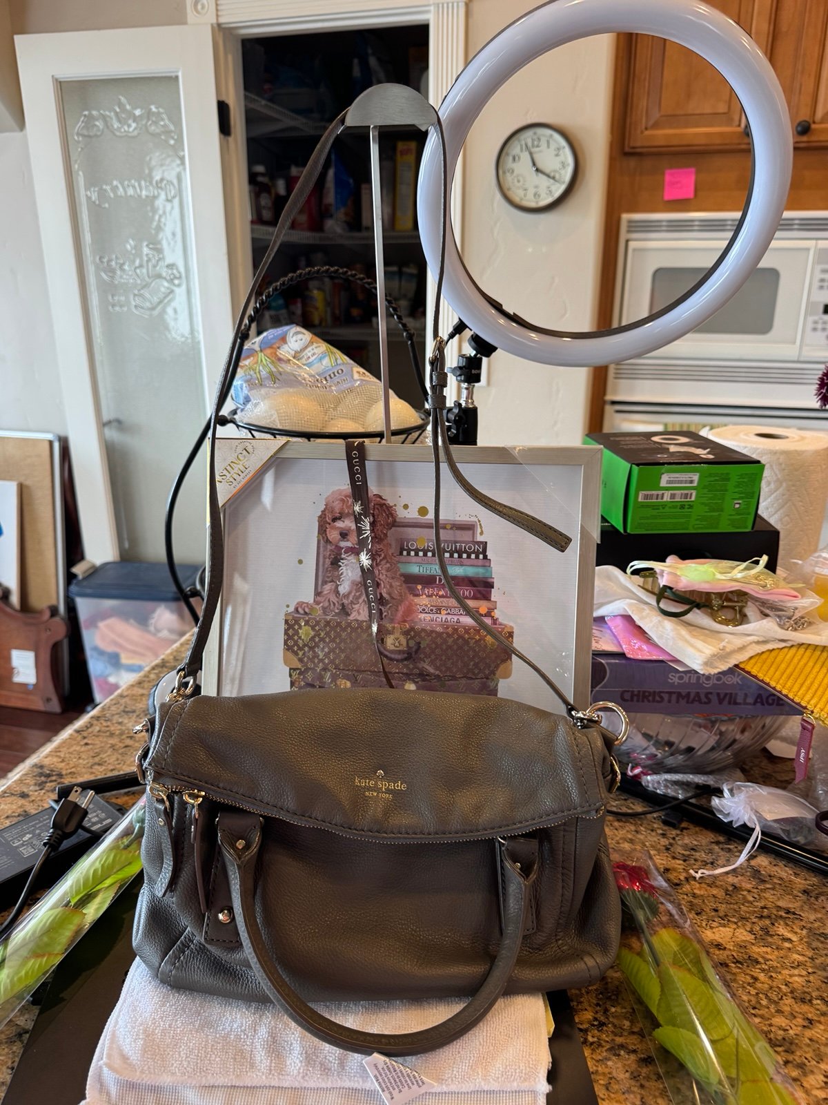 Kate Spade New York Gray Leather Women's Medium Double Handle Satchel Handbag