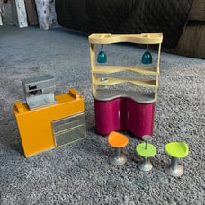 Lightly used Barbie cafe themed setup