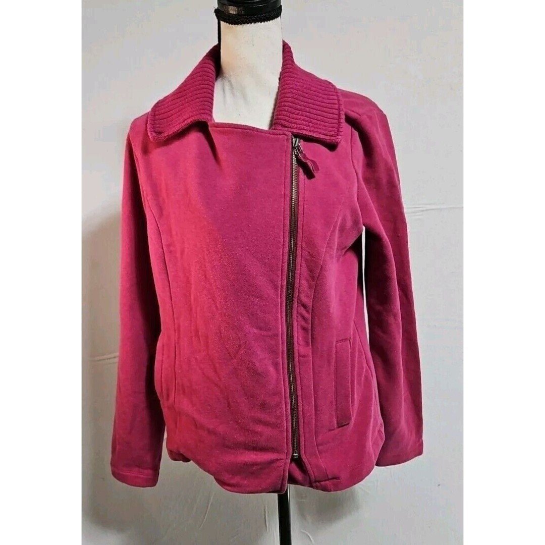 LL Bean Moto Jacket Raspberry Pink Asymmetrical Full Zip Collared, Small