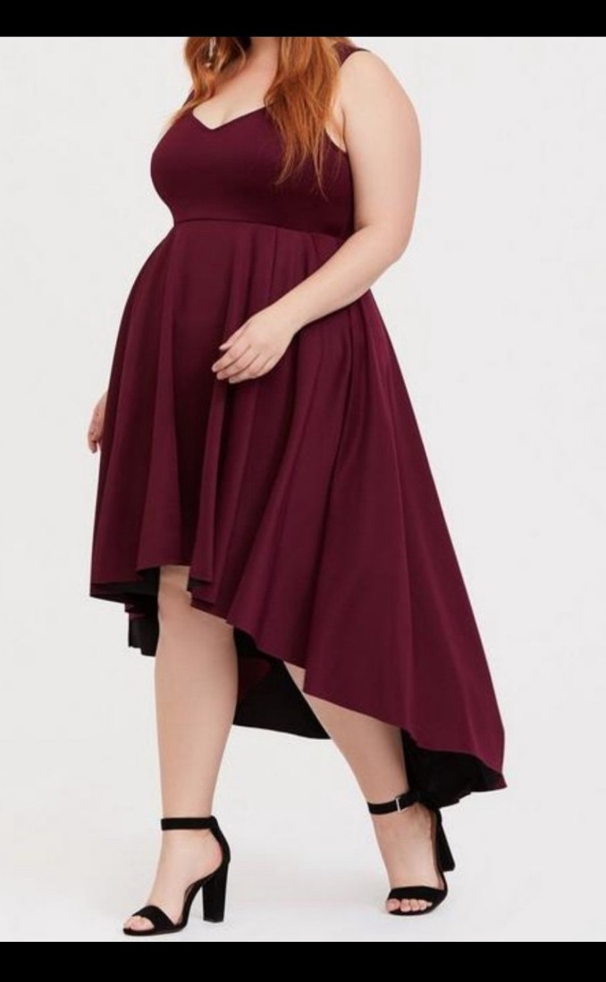New Torrid Special Occasion Dress Burgundy Scuba Knit Hi-Lo Gown, size 14