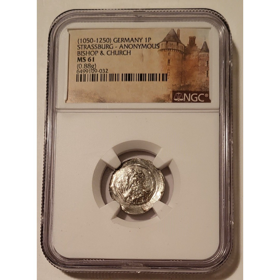 Germany Strassburg Anonymous (1050-1250) Silver Pfennig Bishop & Church MS61 NGC