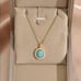 14K Gold Womens Round Turquoise Pendant Necklace Ladies 14 K Silver Jewelry NEW