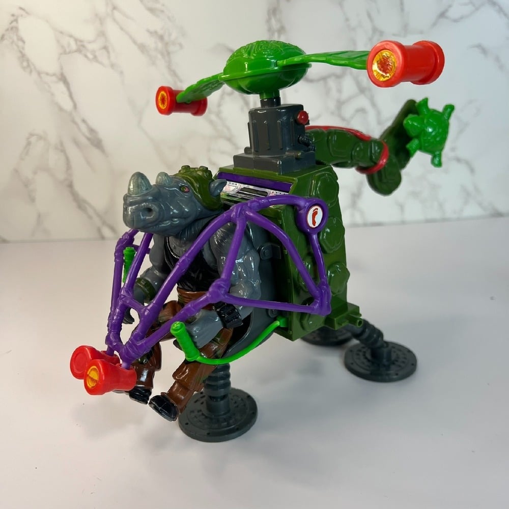 Vintage 1991 TMNT Rocksteady Pogo Copter 10 & Rocksteady Action Figure