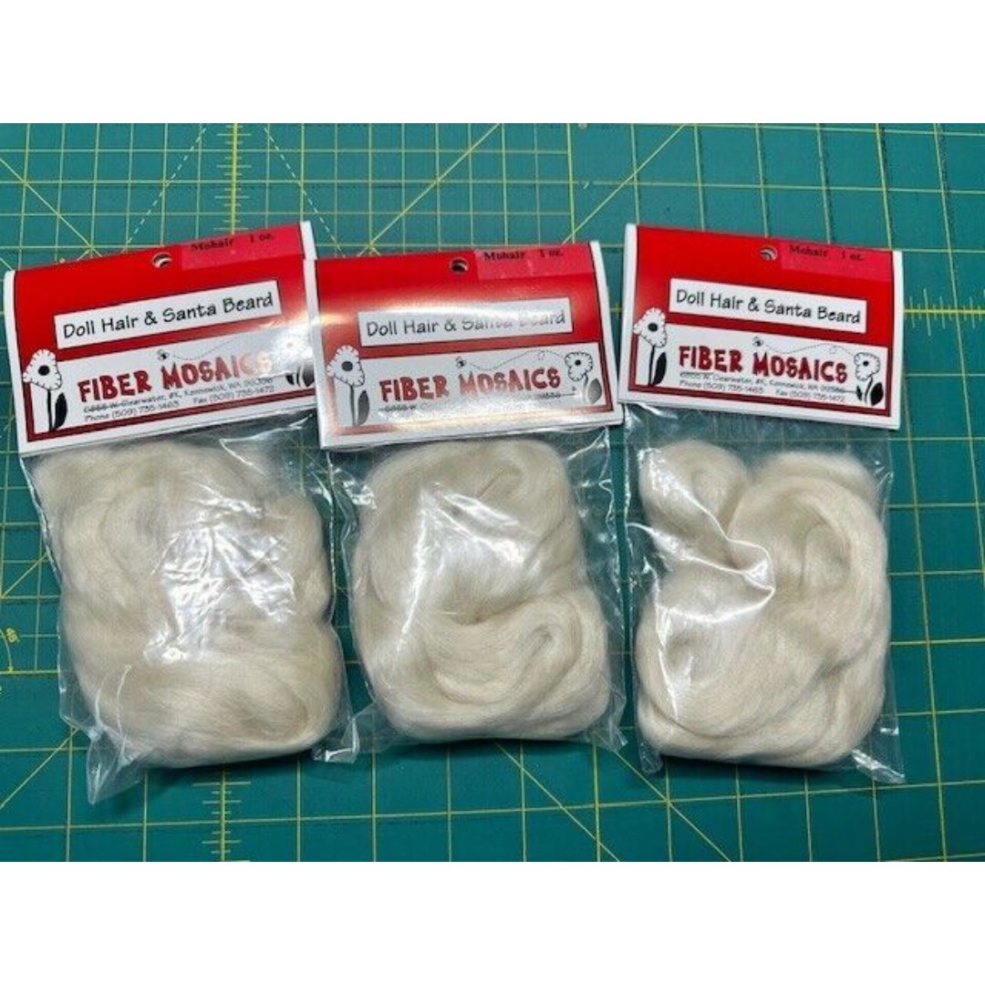 3x VTG Fiber Mosaics SANTA Beard & DOLL Hair MOHAIR Total 3 oz Christmas