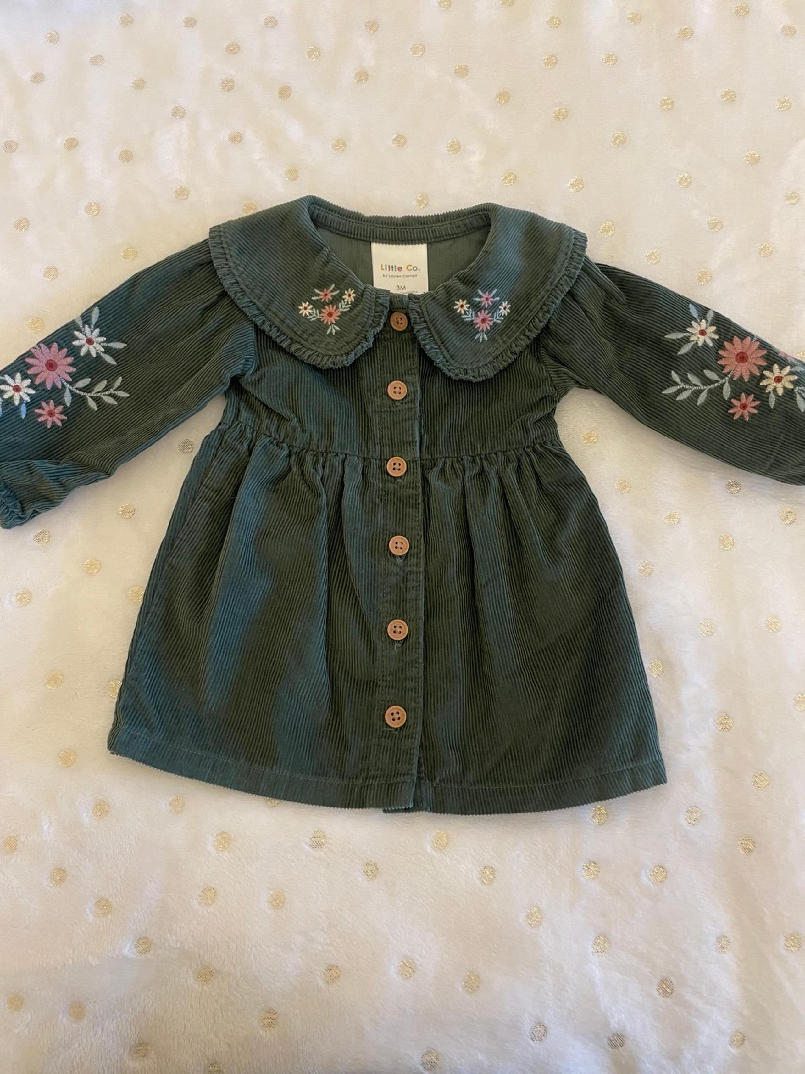 Little Co. embroidered corduroy long sleeve dress for baby girl. 3 Months