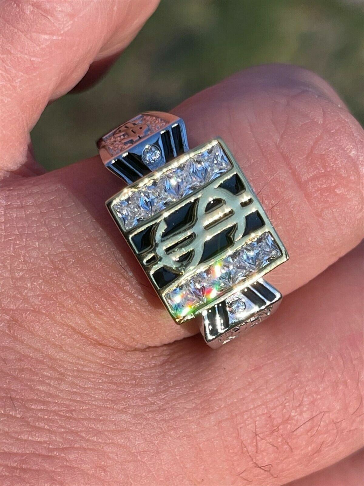 Solid 925 Silver Dollar Sign Iced Ring