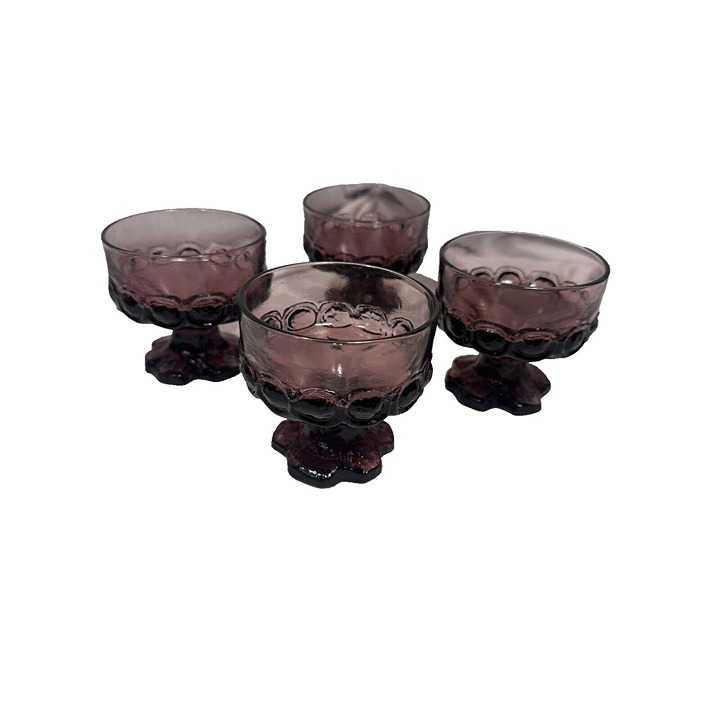 set of 4 vintage purple depression glass cups desert bowls