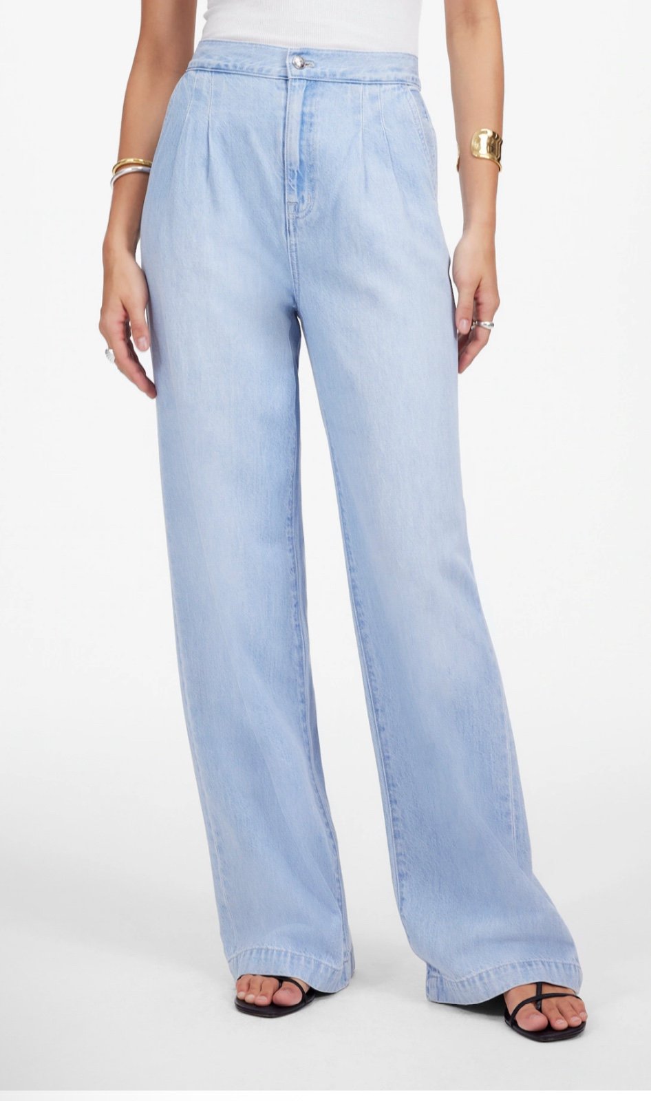 Madewell The Harlow Wide Leg Jeans Light Wash High Rise Baggy Pleated Front