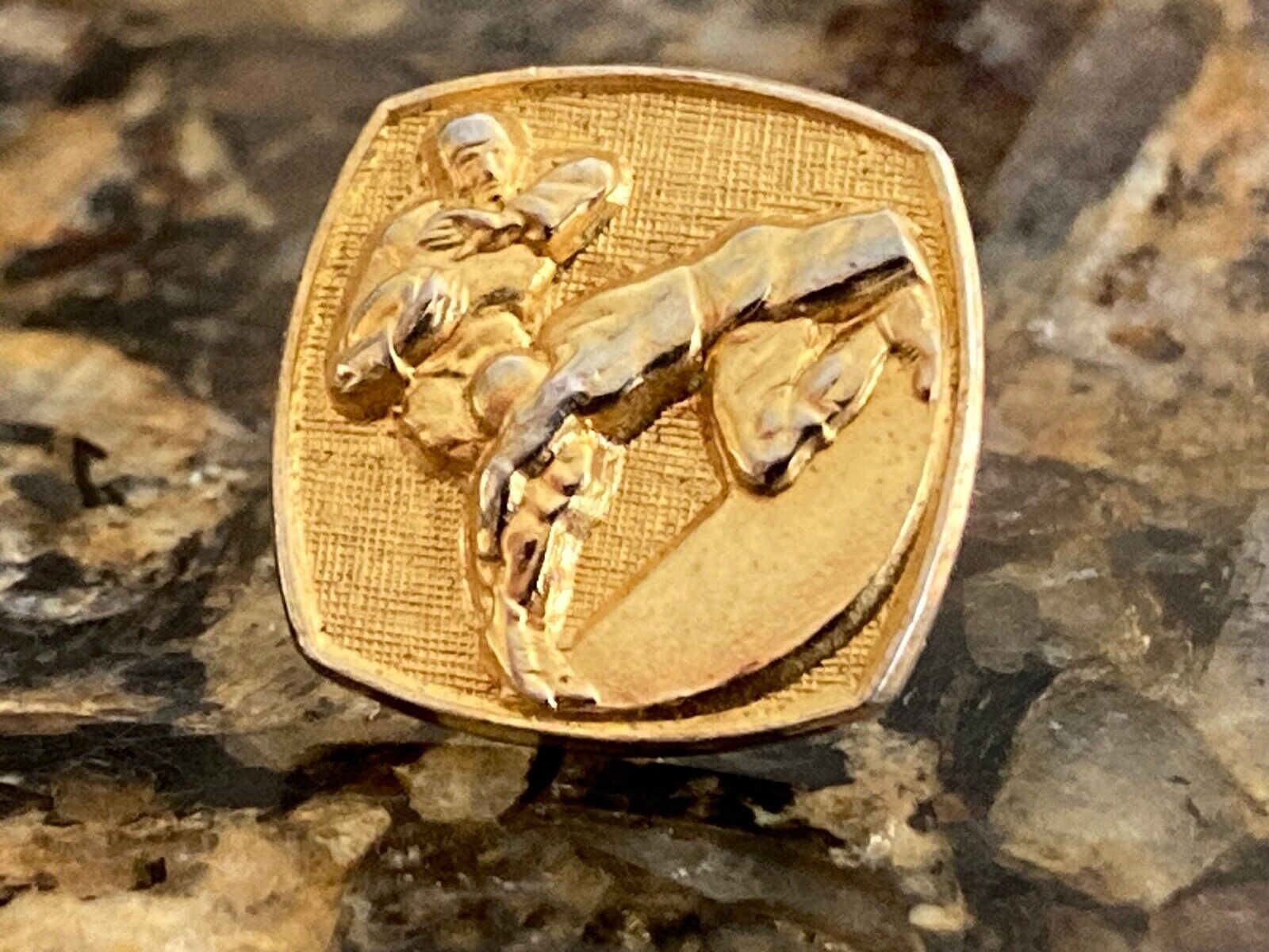 Vintage Football Scene on 1/2 dia gold plated Made in Italy Hallmarked
