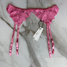 NWT Fleur du Mal Pink Lemonade Lily Embroidery Garter Belt 2 Small