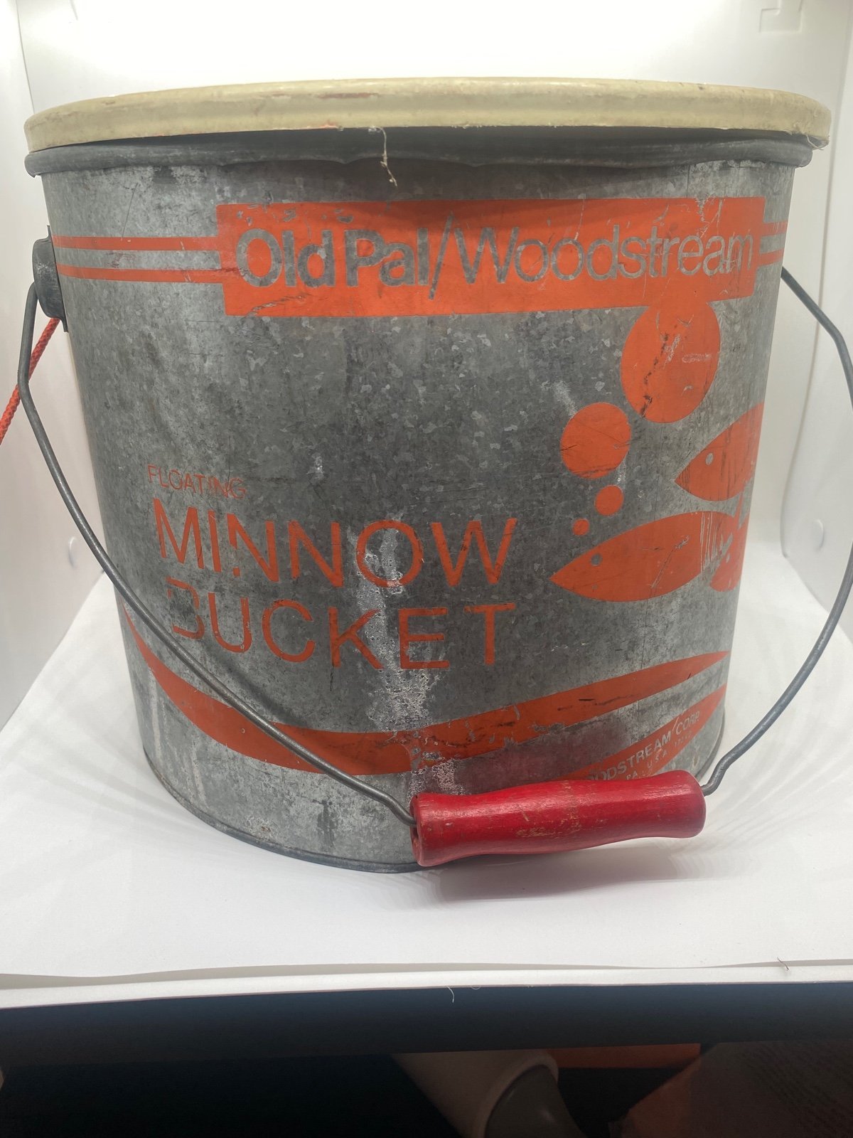 Vintage 2 Piece Old Pal Woodstream Metal Floating Minnow Bucket Galvanized 30G10