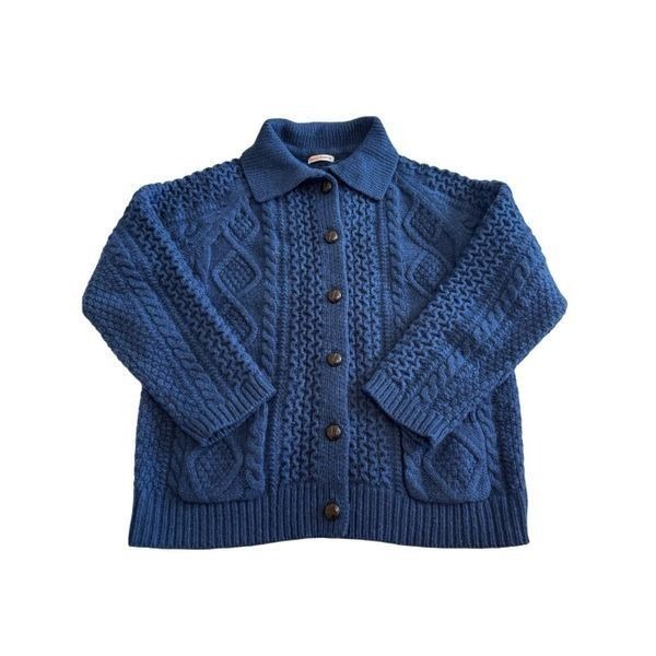 Frances Valentine size large fisherman navy lambswool cardigan - EUC