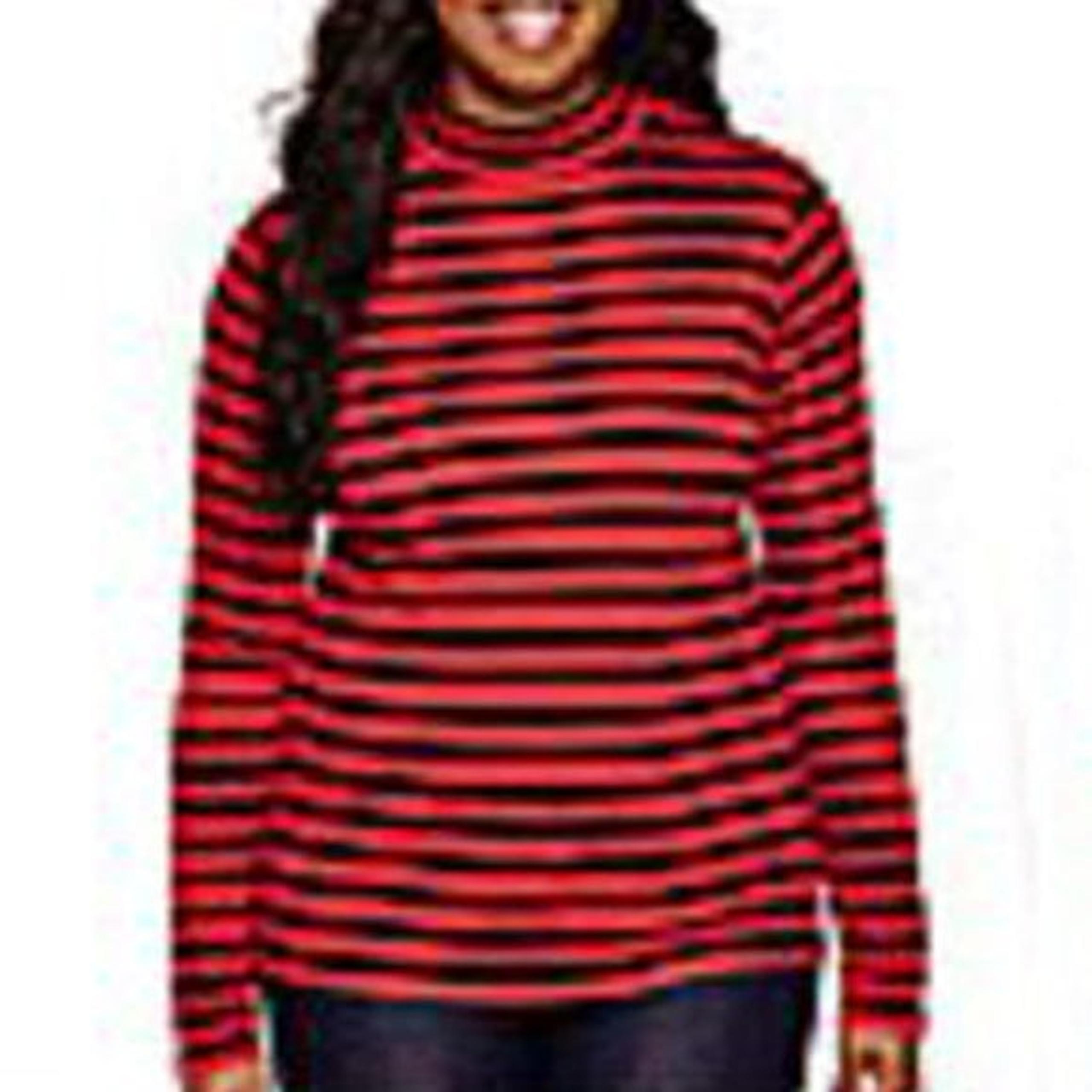 Arizona Long-Sleeve Mockneck Ribbed Red Black Stripe T Juniors Plus Size 2X