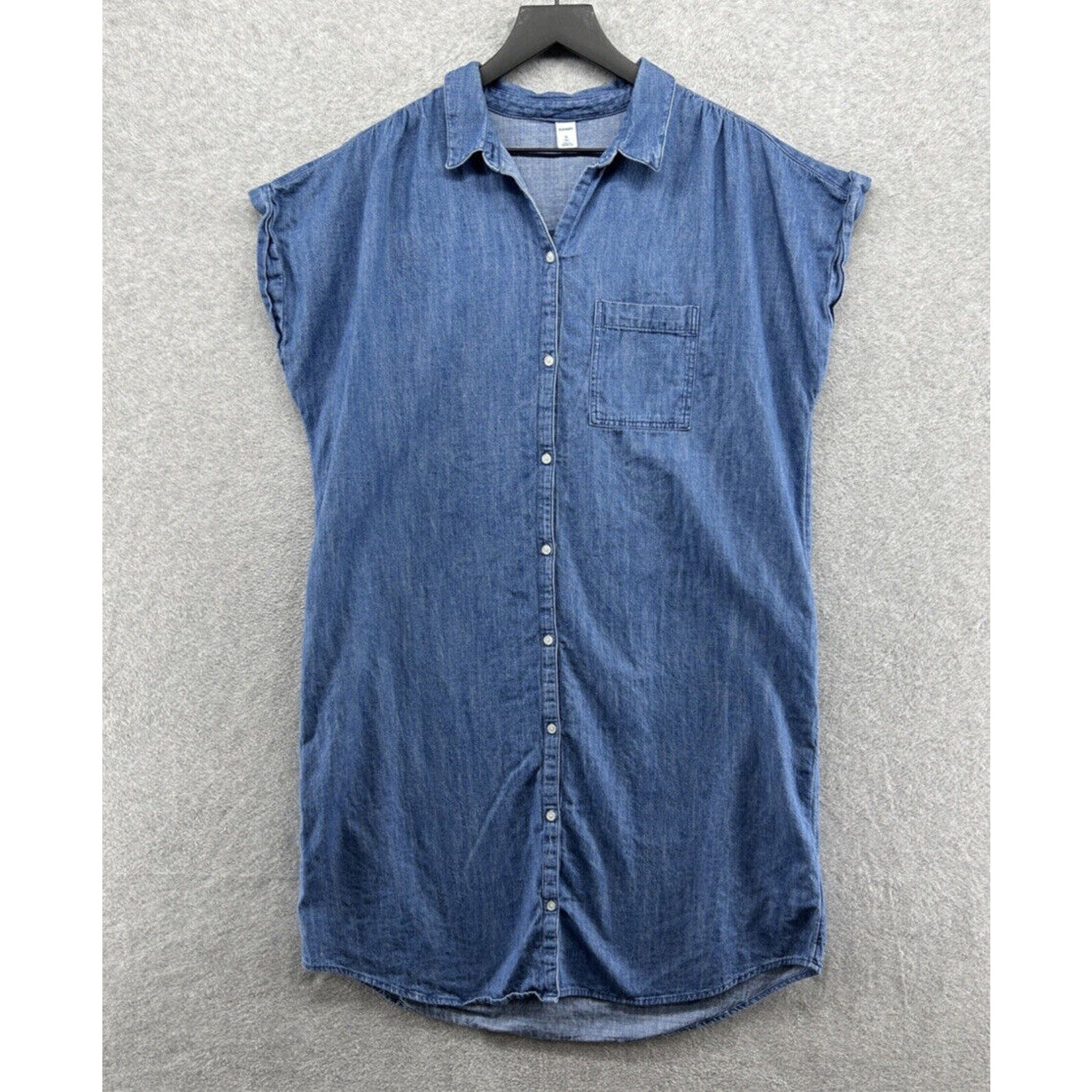 Old Navy Blue Chambray Cap Sleeve Button Up Denim Dress Size XL