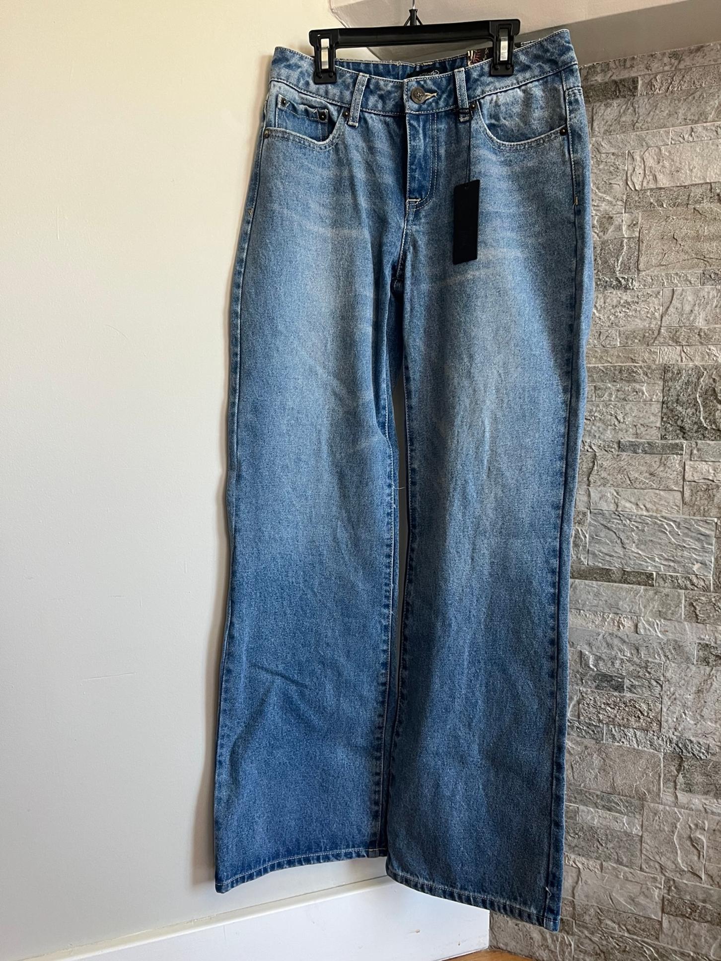 Ed Hardy Women's Multi Tattoo Print Denim Baggy Jeans Size 26 Light Wash NEW!