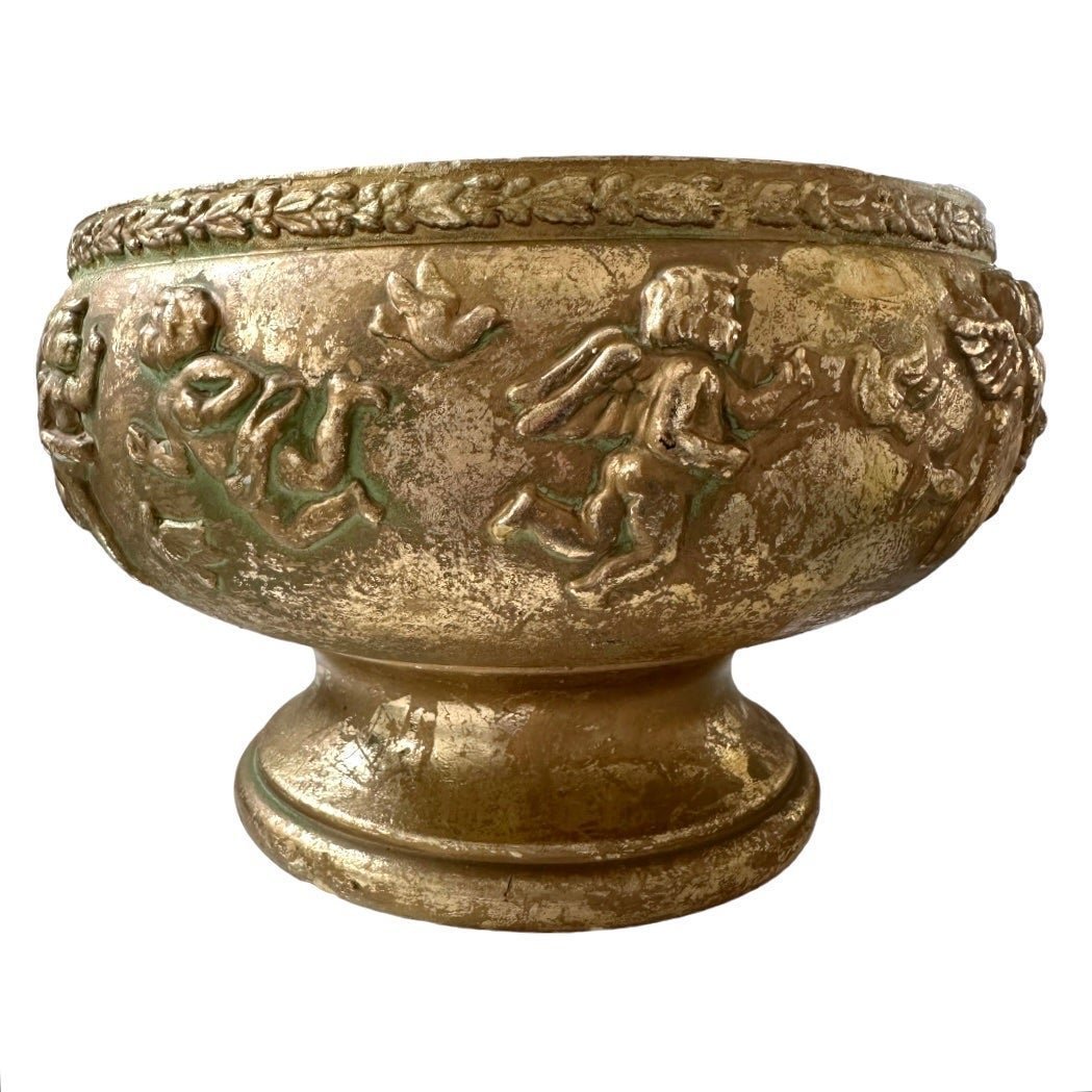 Unique Ceramic Pottery Vintage Gold Cherubs Bowl Large Ceramic Large Bowl Plate