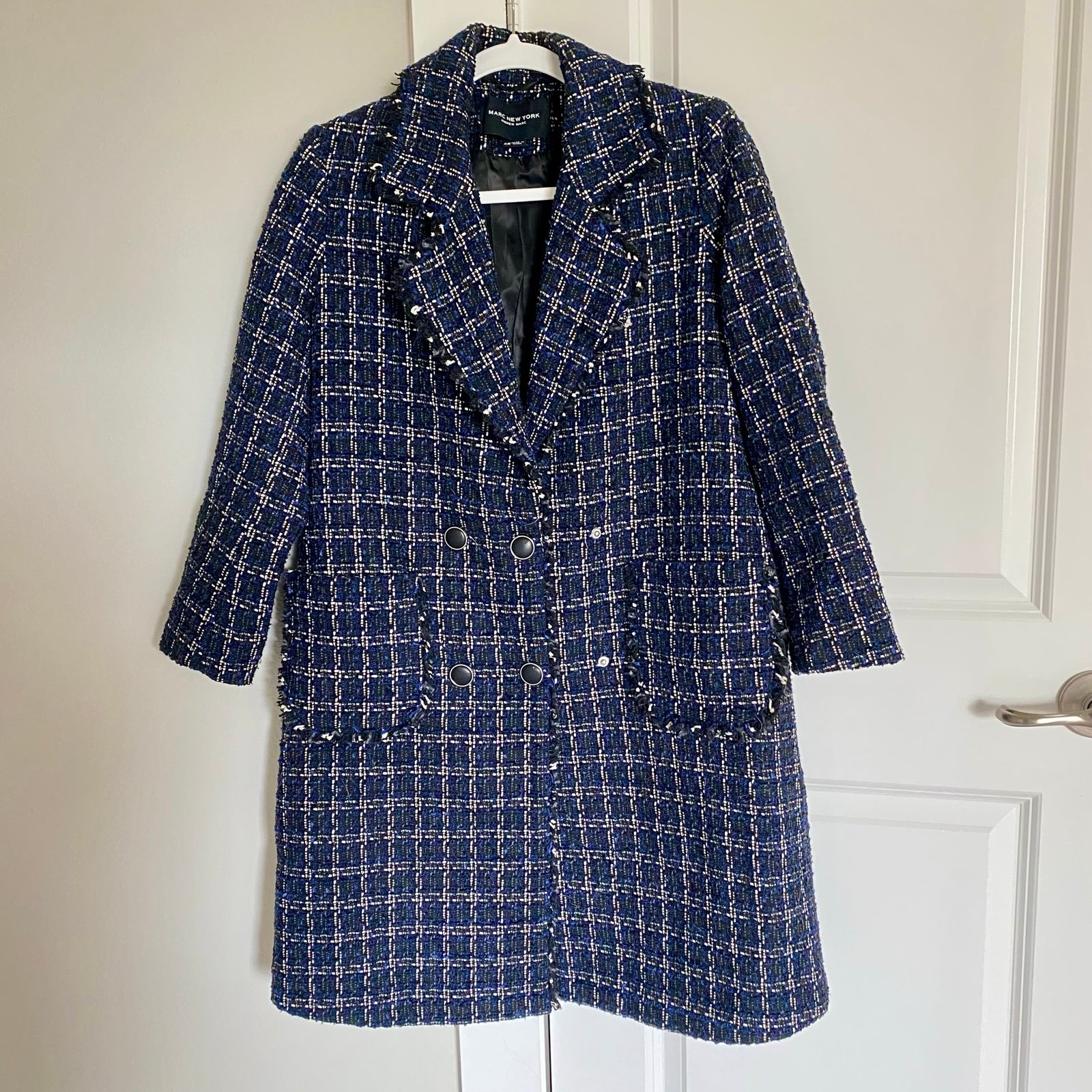 Andrew Marc Marc New York Quilted Tweed Double Breasted Coat w/pockets