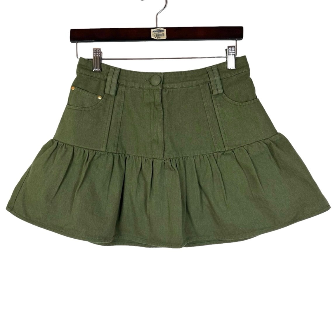 LoveShackFancy Dock Mini Skirt in Eucalyptus New 8 Green Cotton