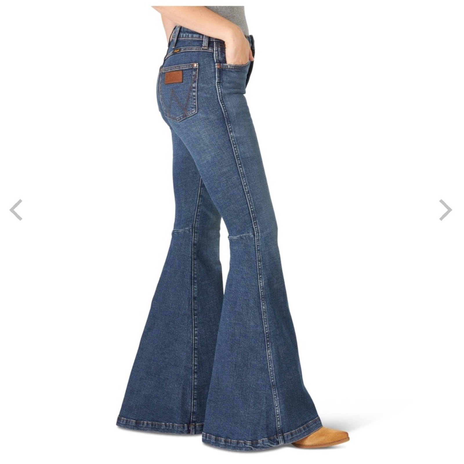 Wrangler High Rise Trumpet Elephant Flare Blue Denim Green Jeans 25x32 11MPFKP