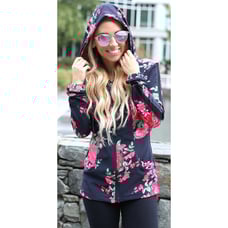 Albion Floral Jacket Womens Large Pink Black Full Zip Hoodie Pockets Activewear