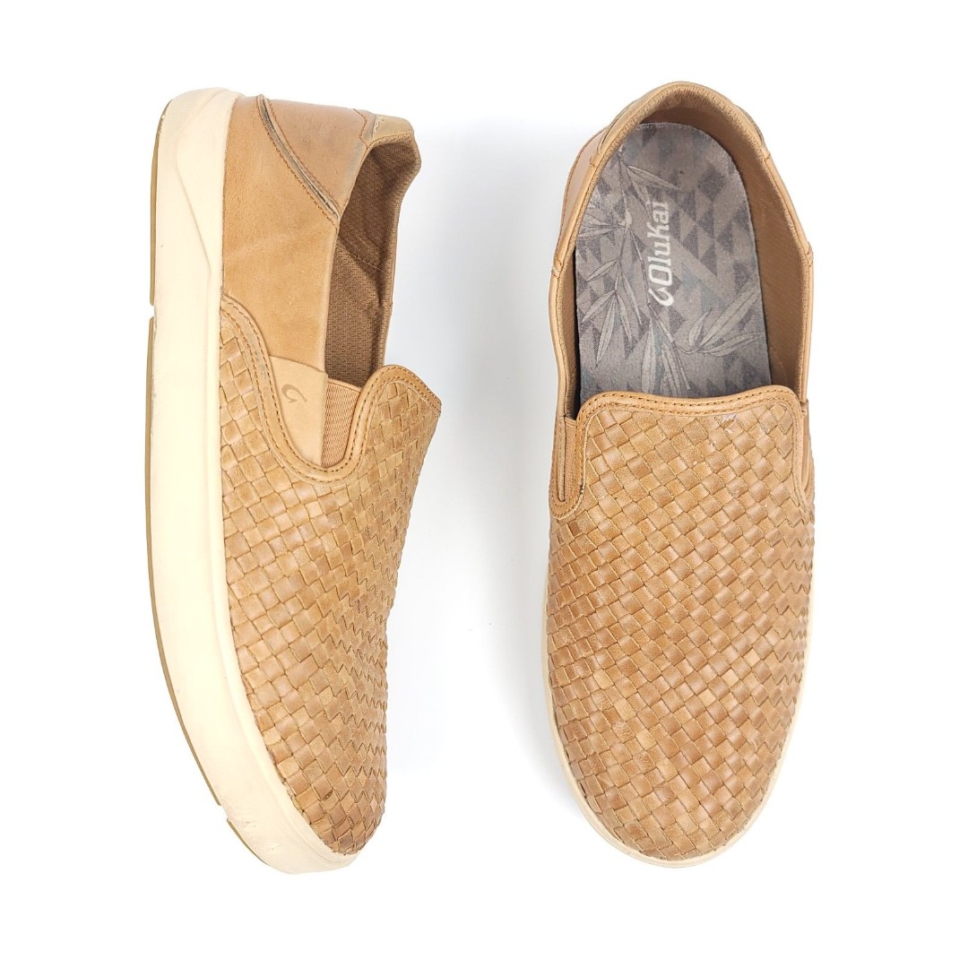 OluKai Lae‘ahi Lauhala Woven Leather Shoe Handcrafted 13 Beachy Coastal Sneaker