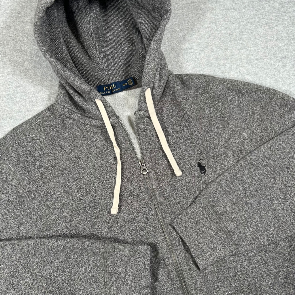 Polo Ralph Lauren Hoodie Men's M Heather Gray Fleece Full Zip Sweatshirt Cotton