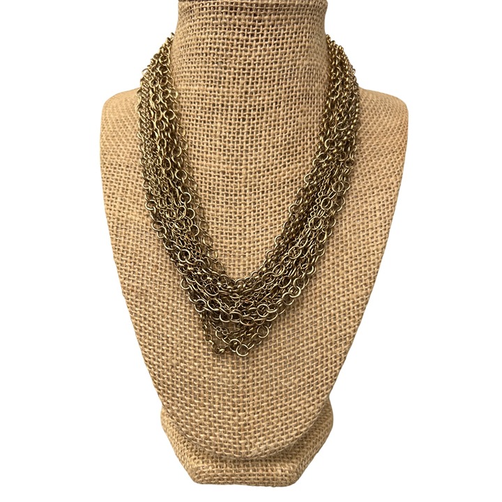 Vintag PJM Gold Tone Multi Strand Necklace Multi Chain Chunky Magnetic Clasp 18