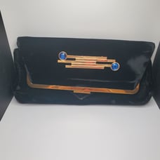 Vintage Bobbie Jerome black velvet clutch with brooch