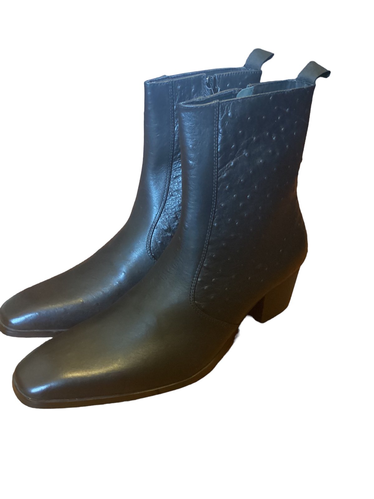 OSSTONE Men 11 Chelsea Ankle Boots Leather Ostrich Print Western Cowboy Boots