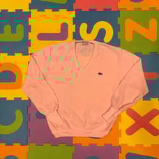 Vintage IZOD Lacoste Sweater Pink Pullover V Neck Made In USA Men's Size L