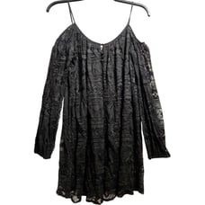 Lavender Brown Women Long Sleeve Cold Shoulder Black Party Lace Dress (M) NEW