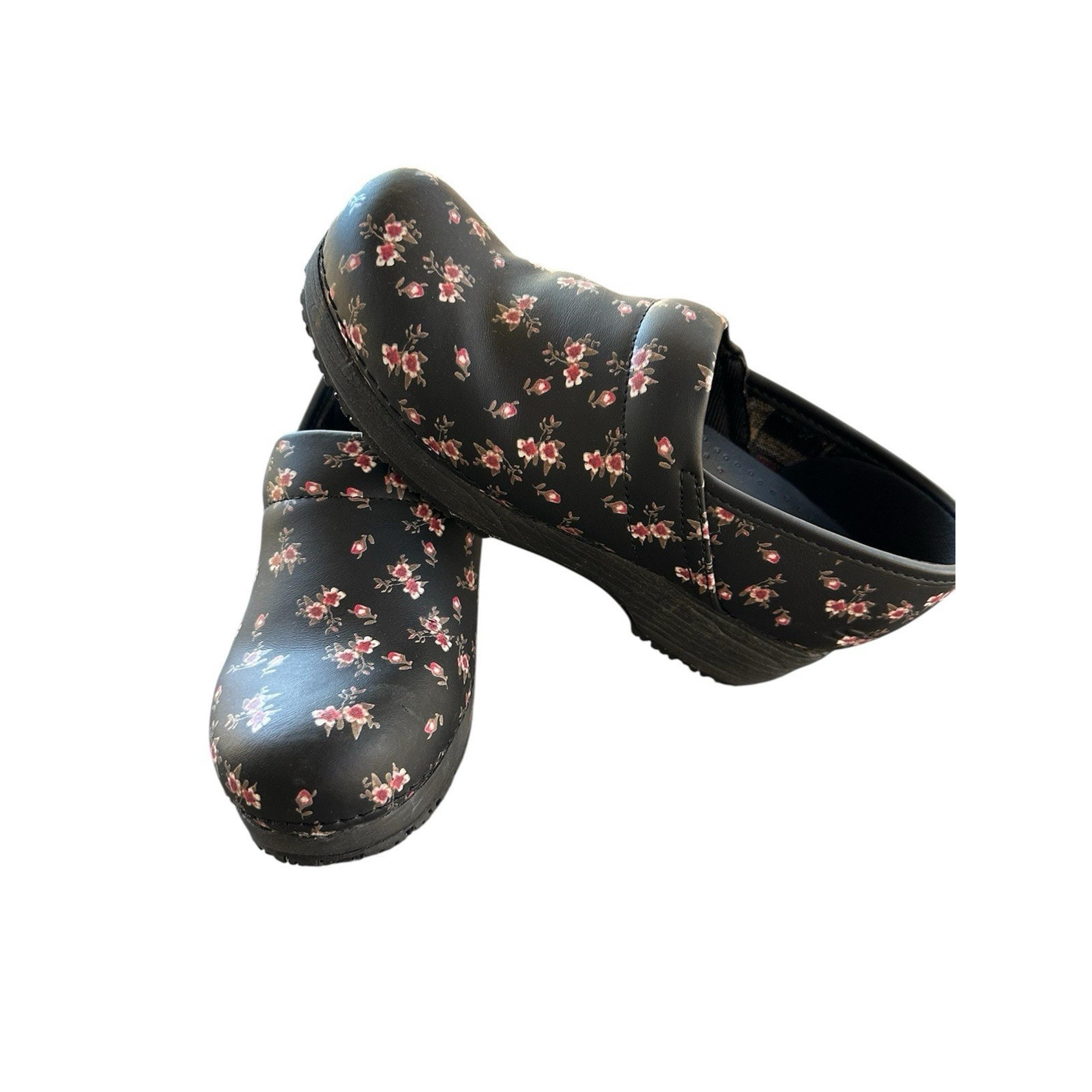 Skechers Work Clogs Candaba Floral Black Shoes Women's Size 8