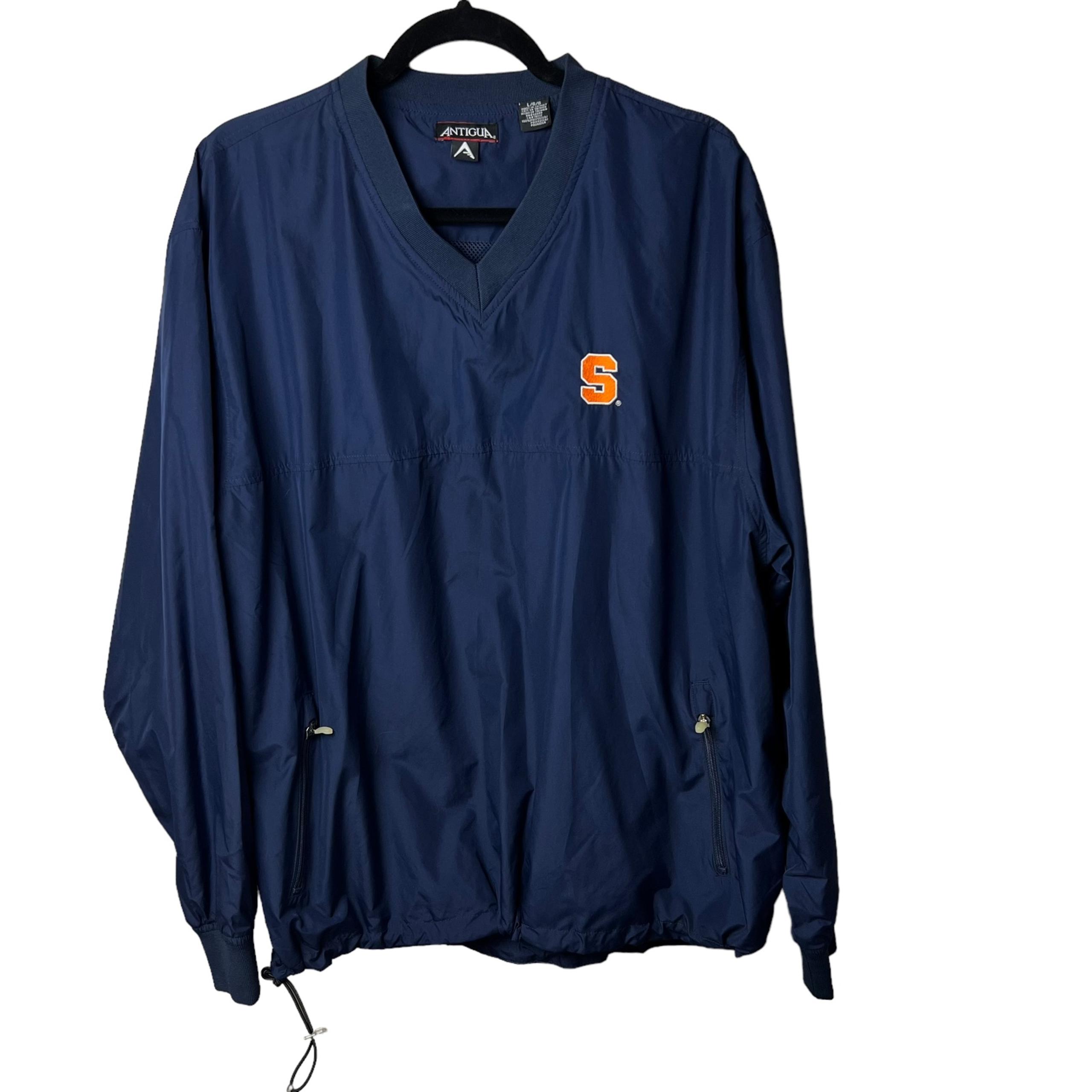 SYRACUSE UNIV NAVY BLUE NYLON VNECK WINDBREAKER MEN’S LARGE Antigua Cinch Pocket