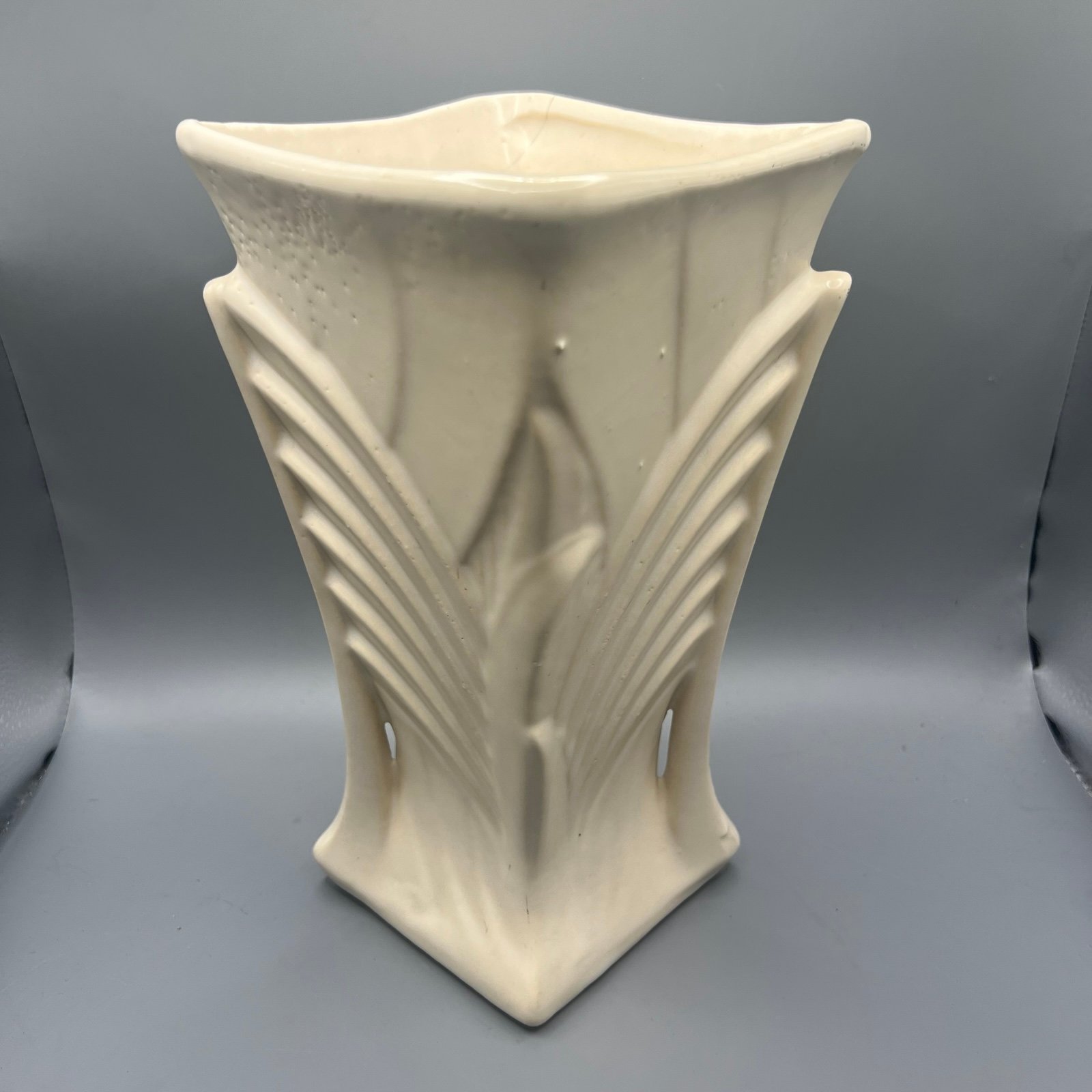 McCoy Pottery Art Deco Vase Matte White Glaze 9 Tall Vintage 1940s