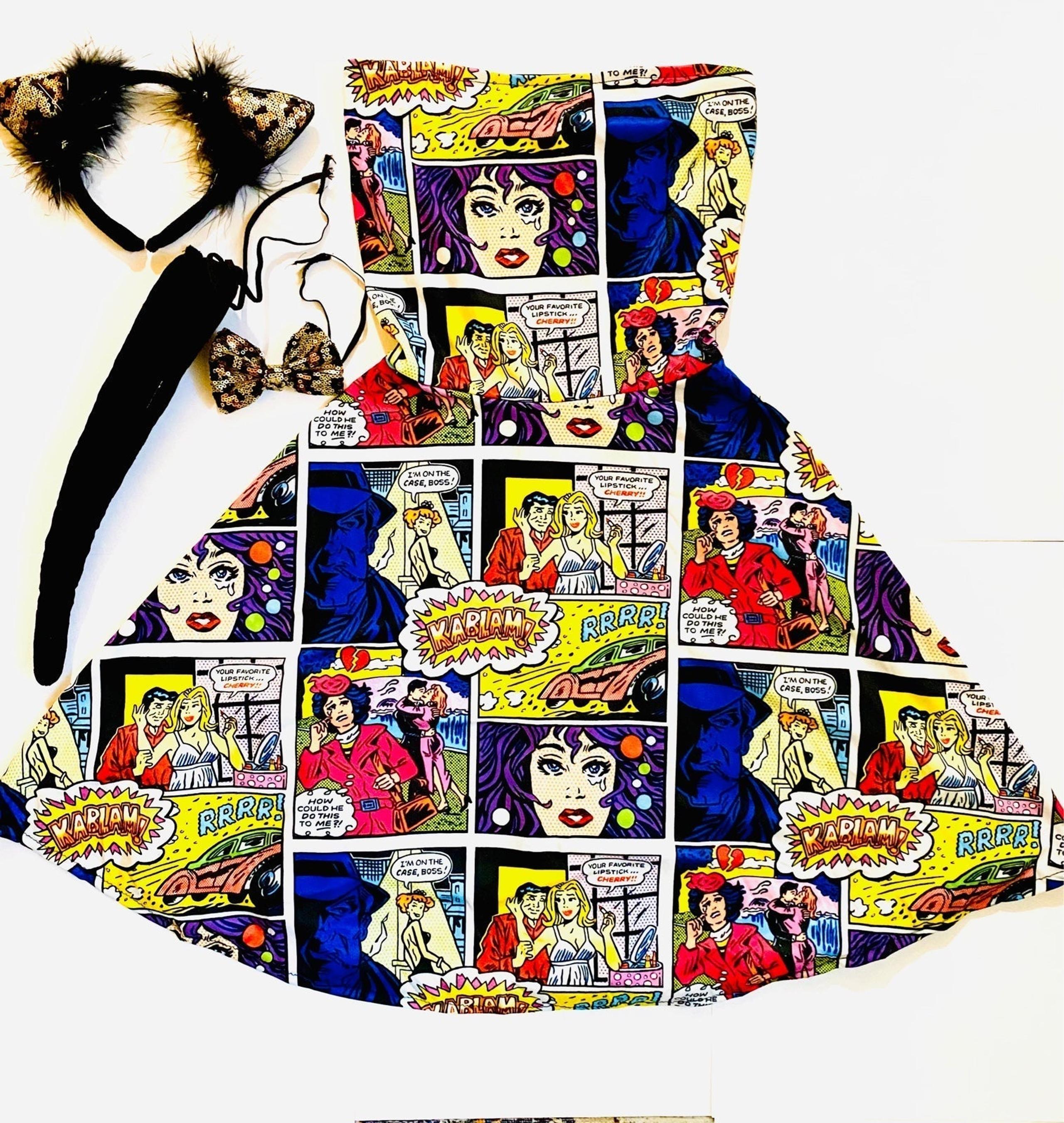 Halloween Costume Women - Bundle - Small Comic Dress and Cat Ears and Tails