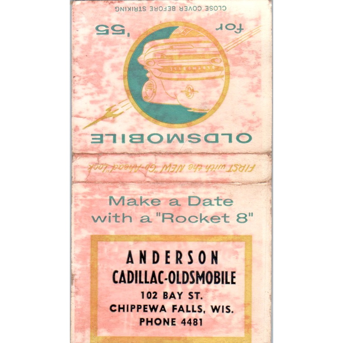 1955 Oldsmobile Anderson Cadillac-Oldsmobile Chippewa Falls Matchbook SF4-Y6