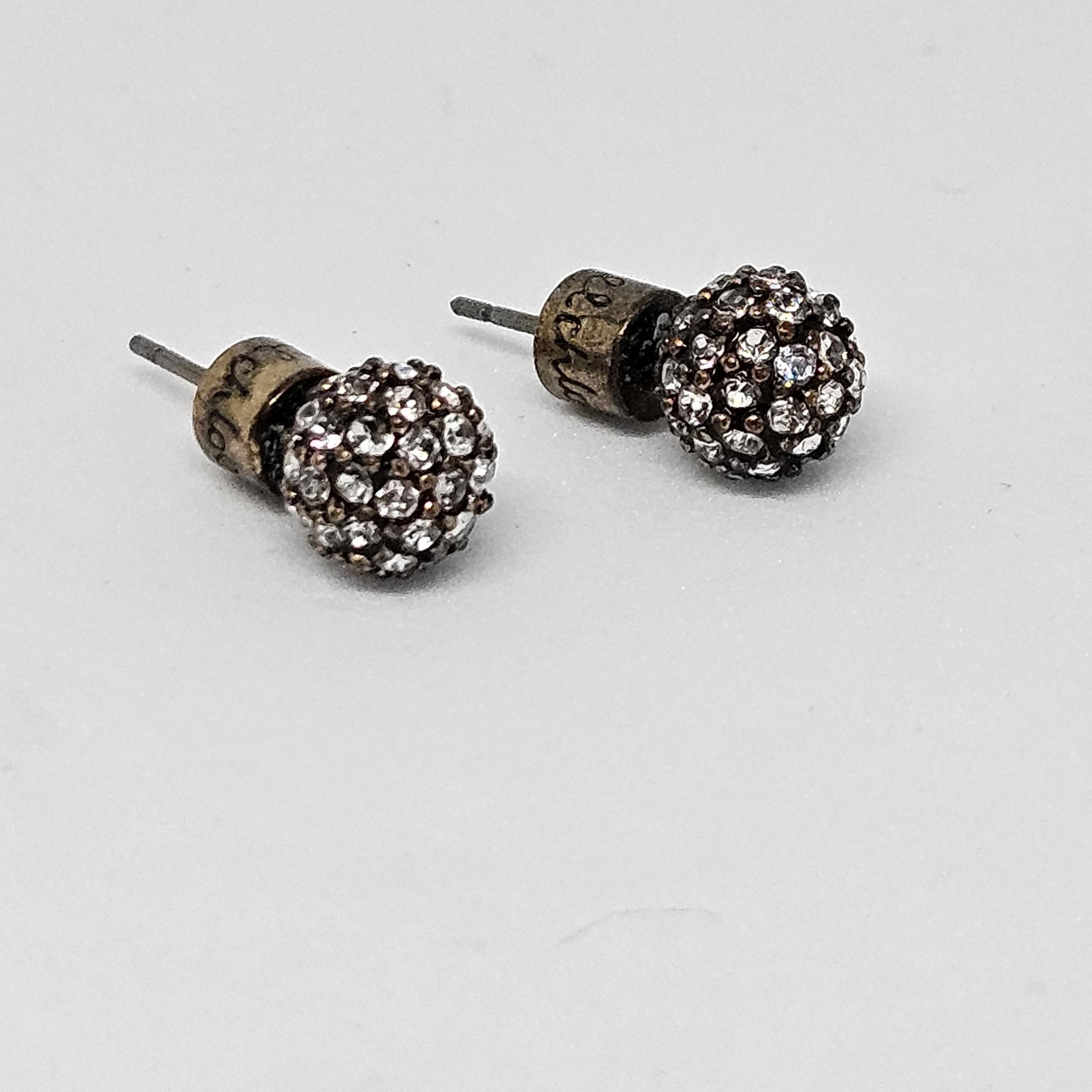 Chloe + Isabel Pave Ball Stud Earrings E201B Clear Crystal Antique Brass-Plated