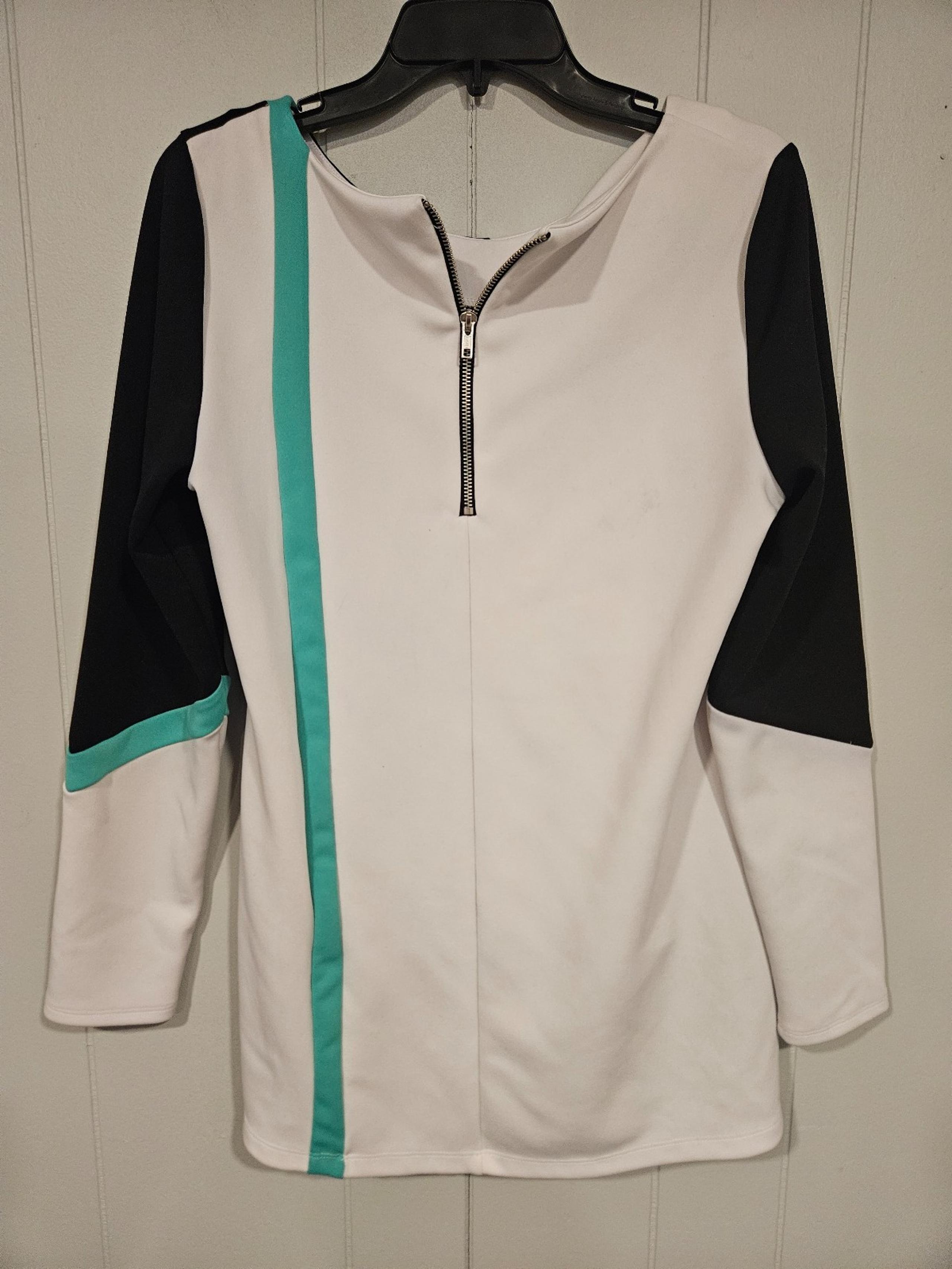 WORTHINGTON Women Career Tunic Color Block Blouse Top Stretch Zip Back Large