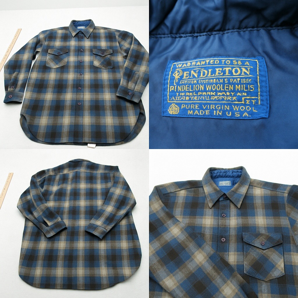 Pendleton Wool Board Shirt Men Large Flannel Blue Plaid Long