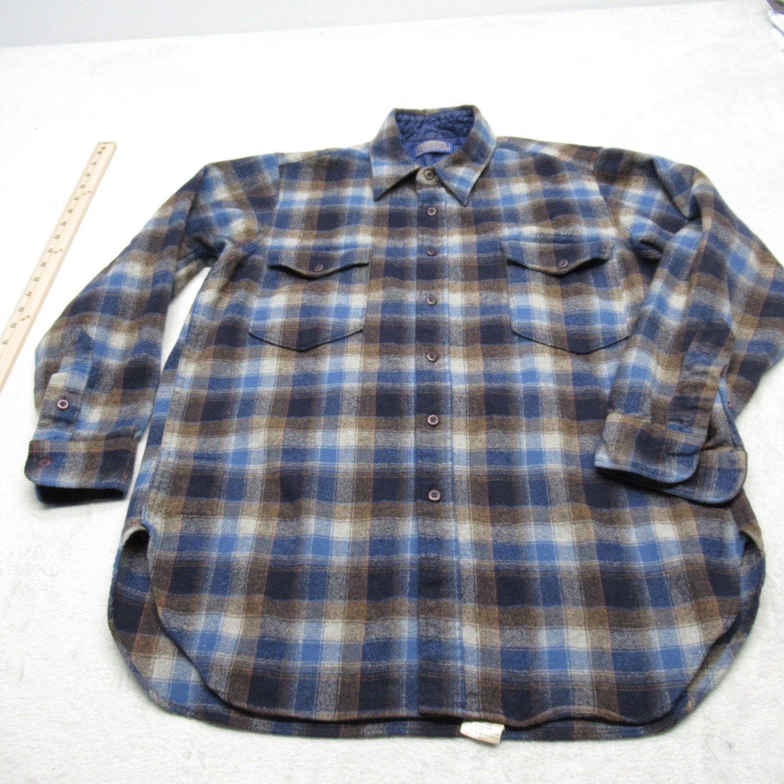 Pendleton Wool Board Shirt Men Large Flannel Blue Plaid Long