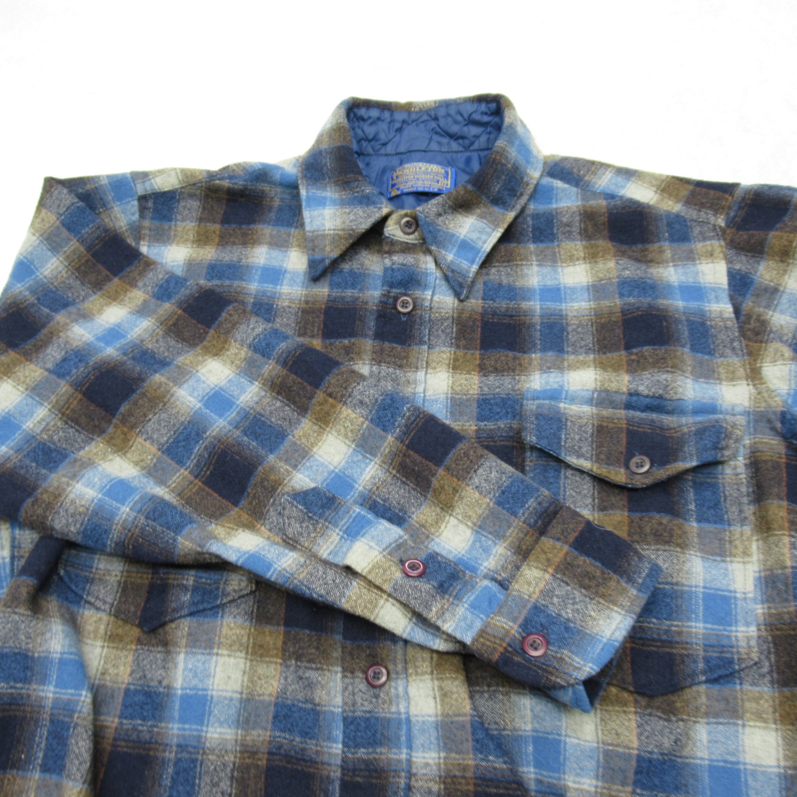 Pendleton Wool Board Shirt Men Large Flannel Blue Plaid Long