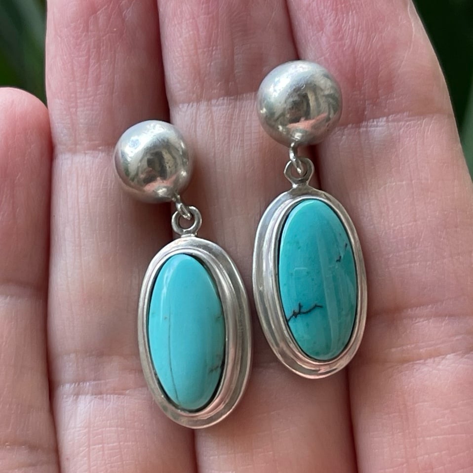 Natural Arizona turquoise solid sterling silver drop earrings