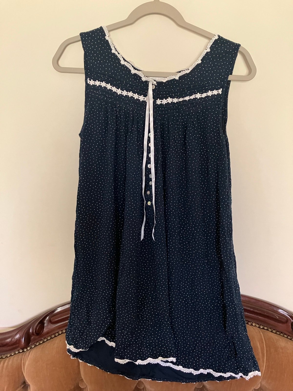 Eileen West Sleeveless Navy Floral Polka Dot Nightgown
