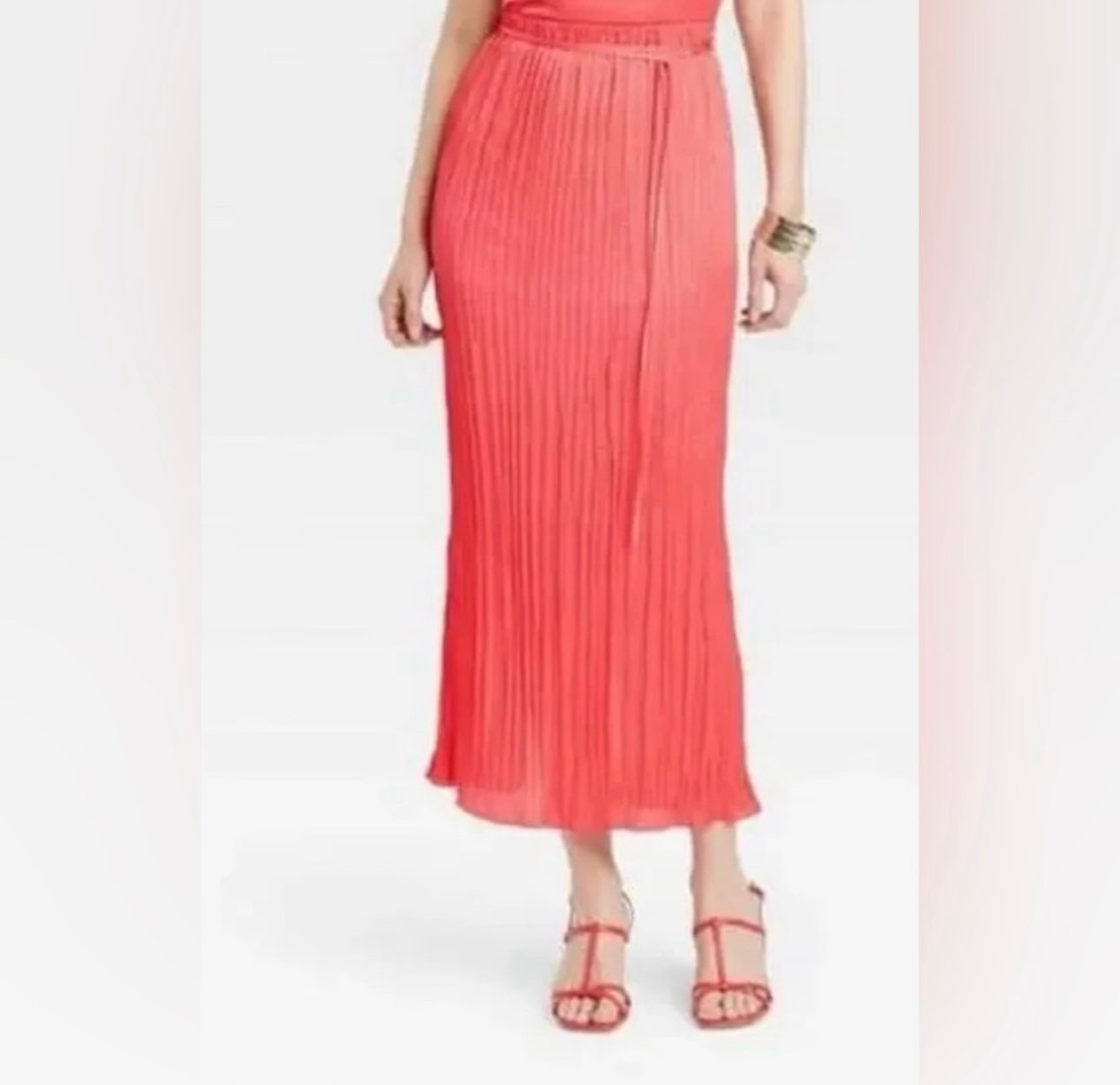 Guess Crinkle Textured Midi Skirt Coral Size Medium