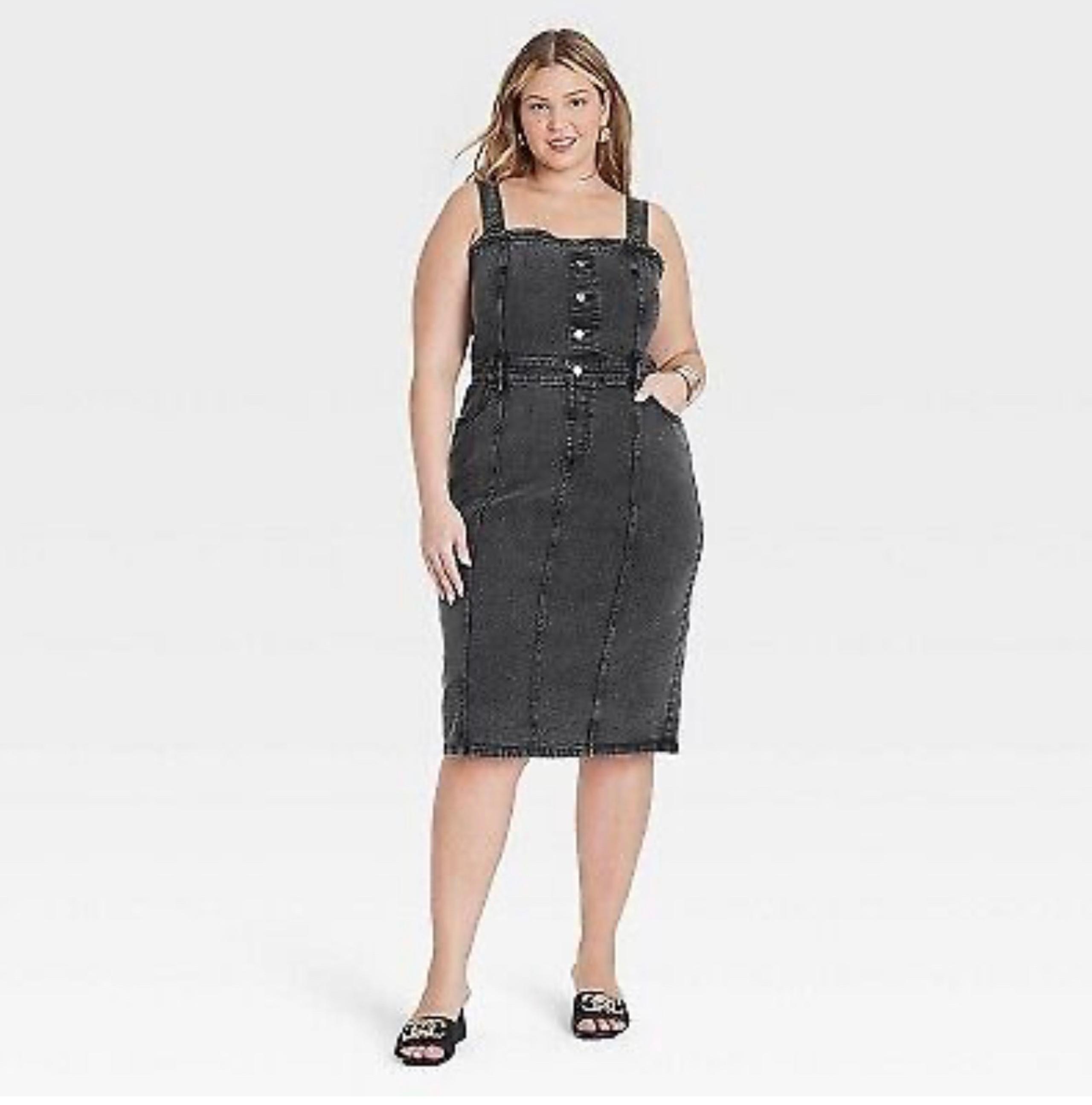 Women's Denim Midi A-Line Dress - Ava & Viv