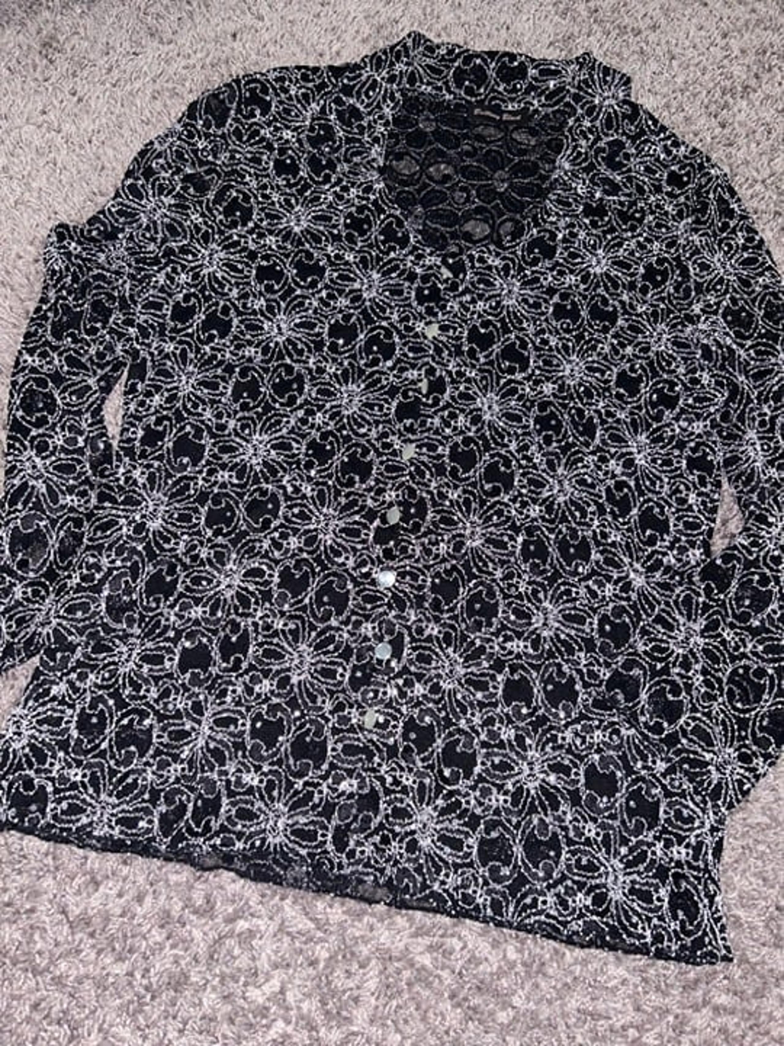 Brittany black gem glitz glam back silver long sleeve mesh collar holiday