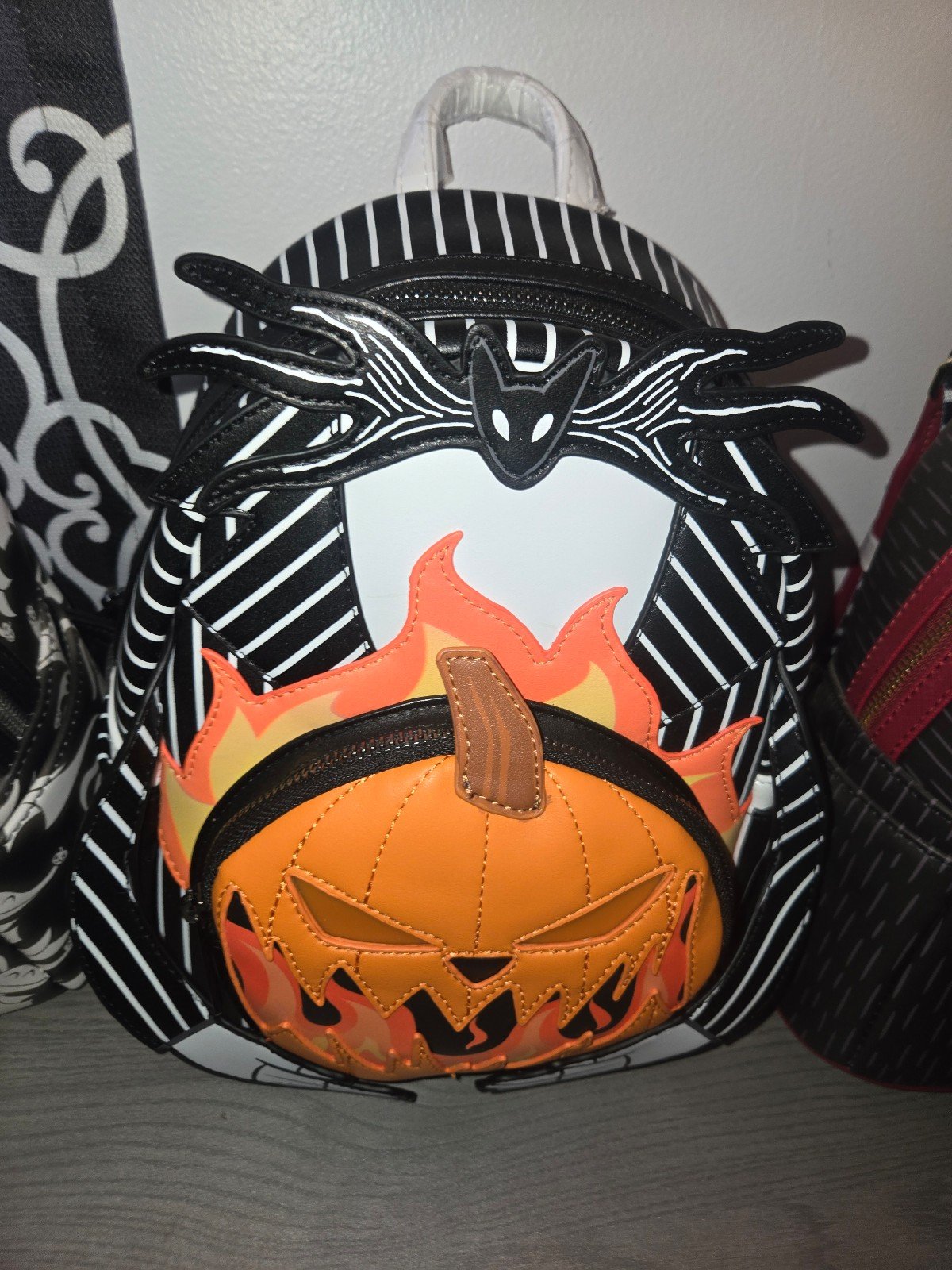 Light up Flaming pumpkin head jack skelington loungely backpack and wallet set