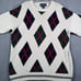 Bowen & Wright Mens Sweater M Ivory Black Red Diamond Print Chunky VNeck Grandpa